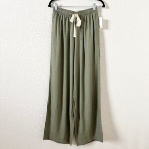 NWT ZENANA Linen Blend Pants Women's Wide Leg Elastic Band with Draw String